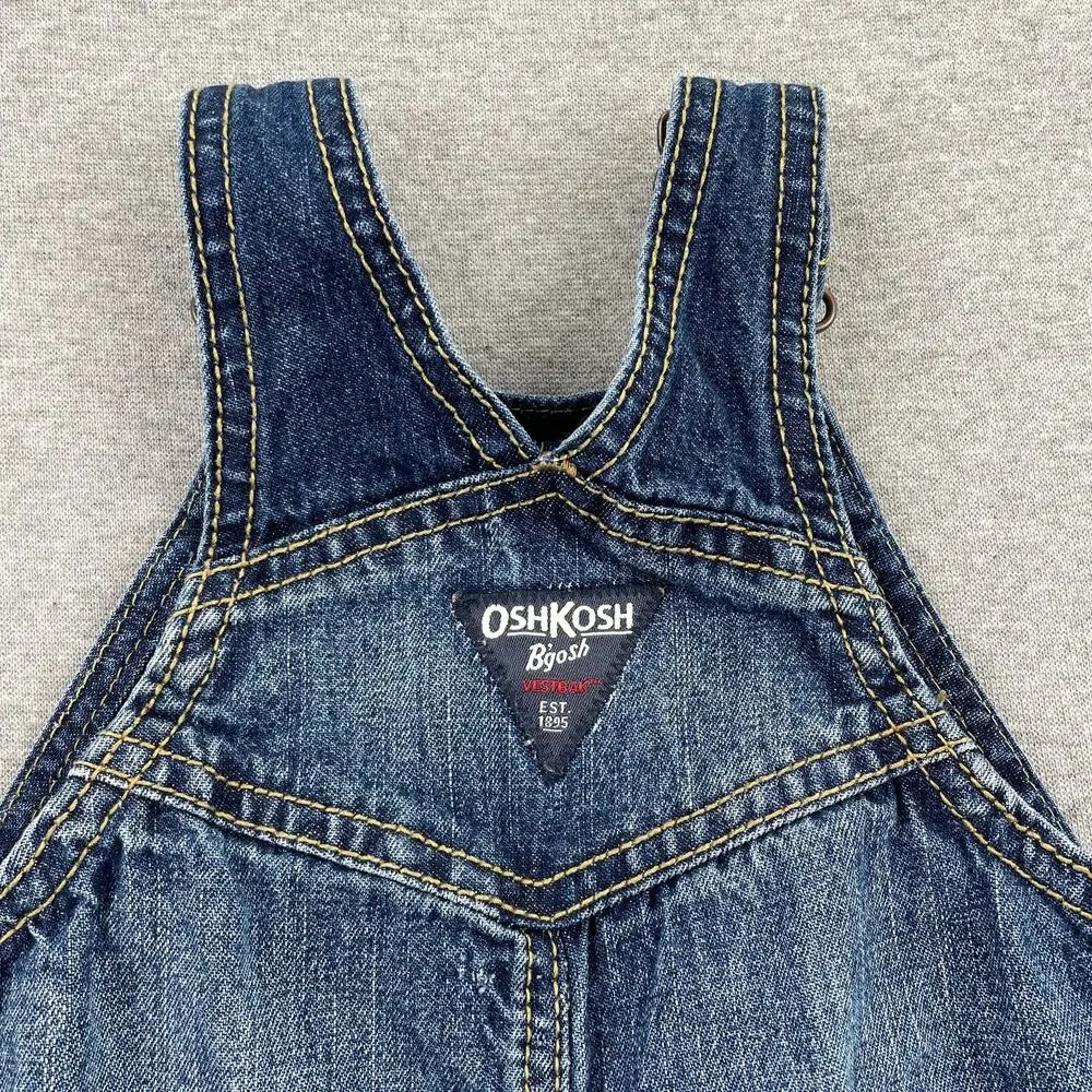 Oshkosh B’gosh Denim Overalls Baby 6M Embroidered Logo Blue Pants 100% Cotton